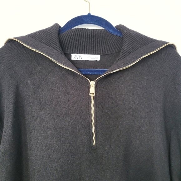 ZARA Black Mini Knit Jumper Dress with Gold Accent Zip Size Medium - Picture 5 of 9